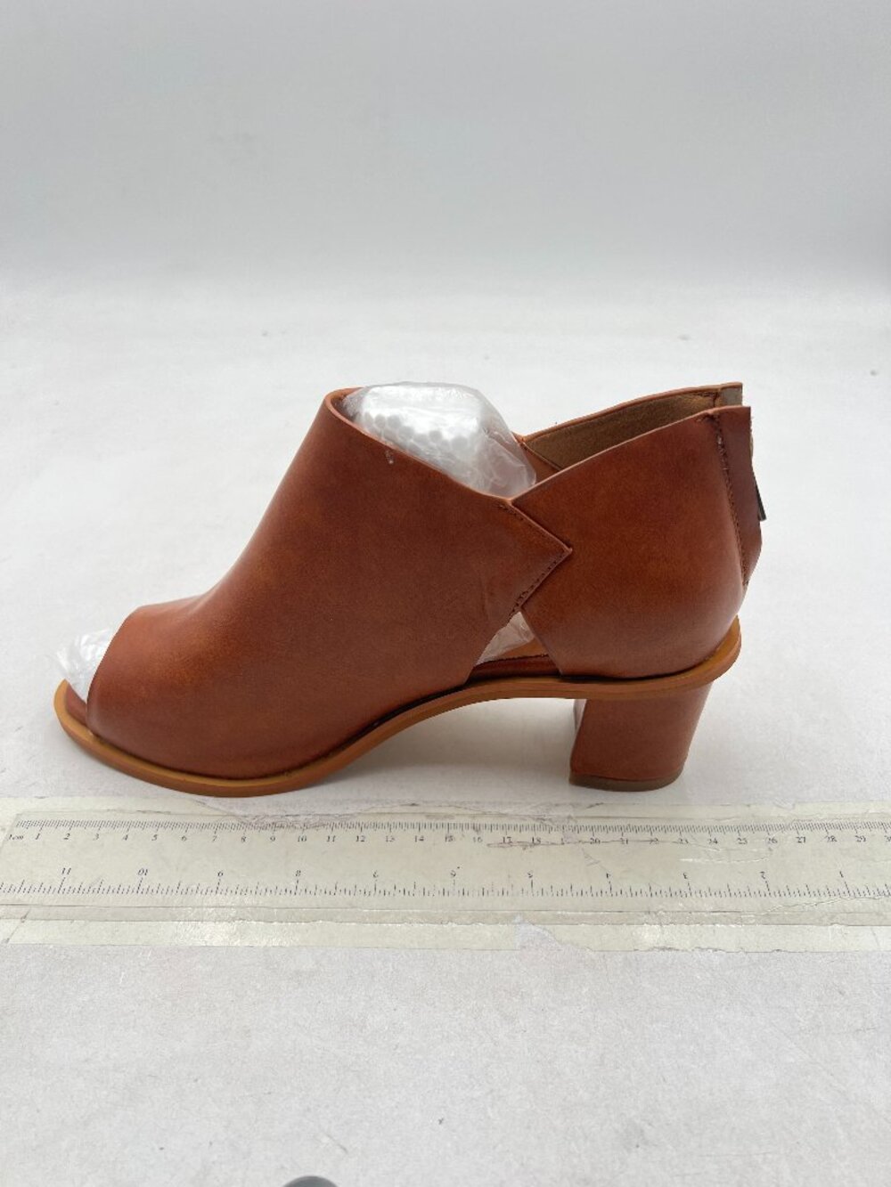 YDN Brown Peep Toe Booties Low Chunky Heels Back Zipper Sandal Ankle Boots
